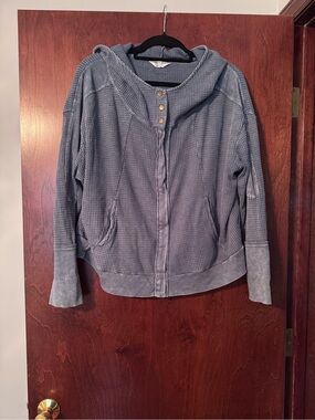 Hard Tail brand-Textured Waffle Knit Hooded Jacket w/joggers in Dusty Blue